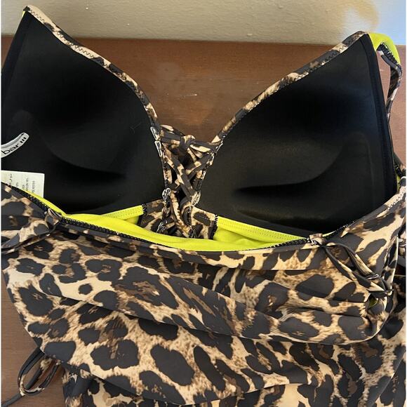 Bar III One Piece Swimsuit Sz Small Brown Leopard Print Lace Up Sides Womens NEW - Picture 7 of 9